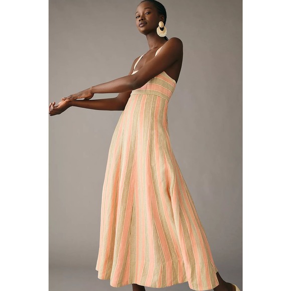 ANTHROPOLOGIE MAEVE SQUARE NECK TIE BACK A-LINE MIDI MAXI DRESS SPRING $170 - Picture 3 of 5